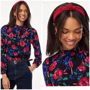 J. Crew Smocked Floral Keyhole Blouse Size S EUC